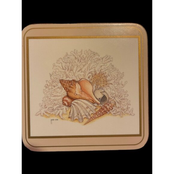 Set of 6 Pimpernel Coasters Shells Coastal Beach Ocean Maria Ryan Deluxe Finish - Picture 8 of 12